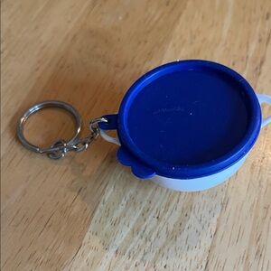Vintage Tupperware Blue and White Miniature Pot Keychain - Pill Carrier